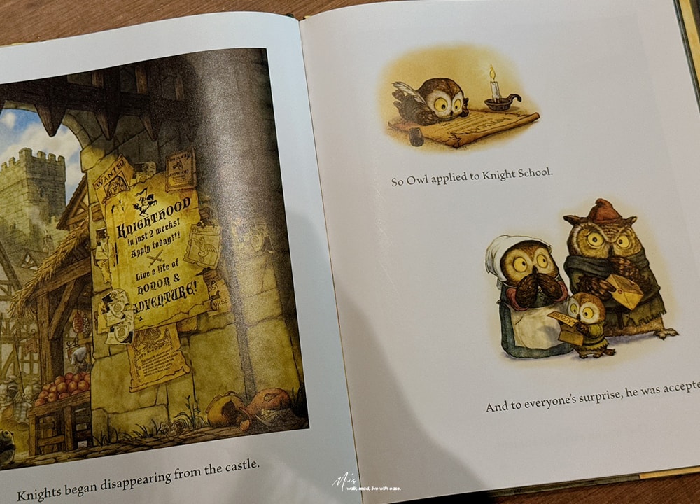 凱迪克榮譽獎繪本|Knight Owl|身材小也沒問題,力量不是唯一答案,腦袋裡的東西才是關鍵(中古世紀騎士風格) - 第3張圖 凱迪克榮譽獎繪本|Knight Owl|身材小也沒問題,力量不是唯一答案,腦袋裡的東西才是關鍵(中古世紀騎士風格)