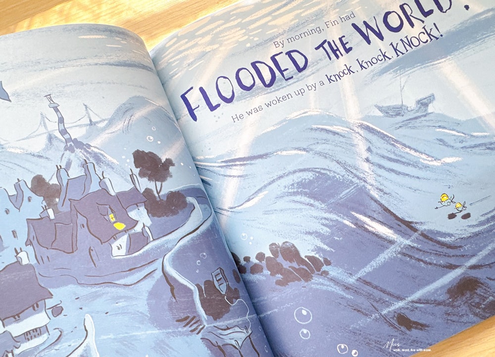 The Day Fin Flooded the World|適合4-9歲的幽默冒險繪本,睡覺前如果忘記關水龍頭除了被媽媽罵還會….. - 第5張圖 The Day Fin Flooded the World|適合4-9歲的幽默冒險繪本,睡覺前如果忘記關水龍頭除了被媽媽罵還會…..