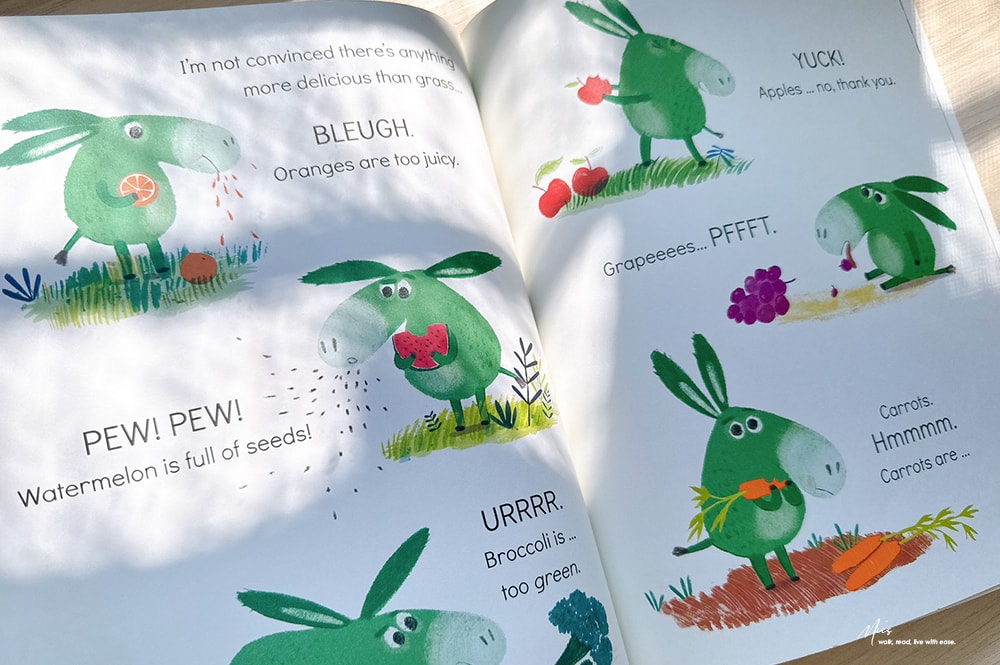 Little Green Donkey|適合3-7歲,幽默感滿分的挑食主題繪本,如果只偏愛一種食物會發生什麼事? - 第9張圖 Little Green Donkey|適合3-7歲,幽默感滿分的挑食主題繪本,如果只偏愛一種食物會發生什麼事?