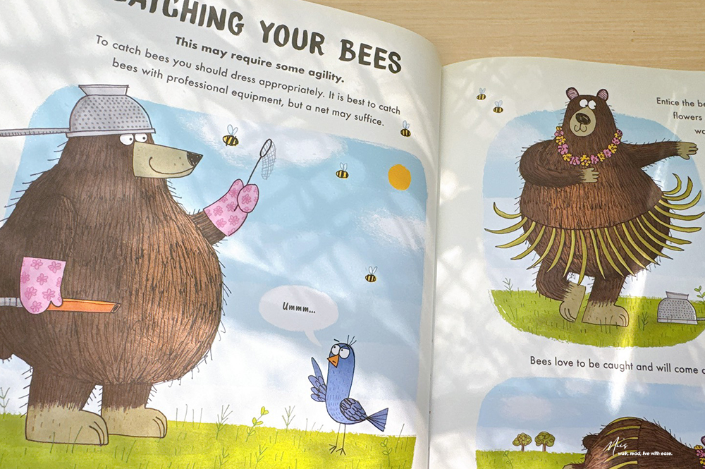 幽默科普繪本|A Bear’s Guide to Beekeeping 當熊想養蜜蜂會發生什麼事?假裝正經的養蜂手冊,令人捧部大笑的災難現場 - 第4張圖 幽默科普繪本|A Bear’s Guide to Beekeeping 當熊想養蜜蜂會發生什麼事?假裝正經的養蜂手冊,令人捧部大笑的災難現場