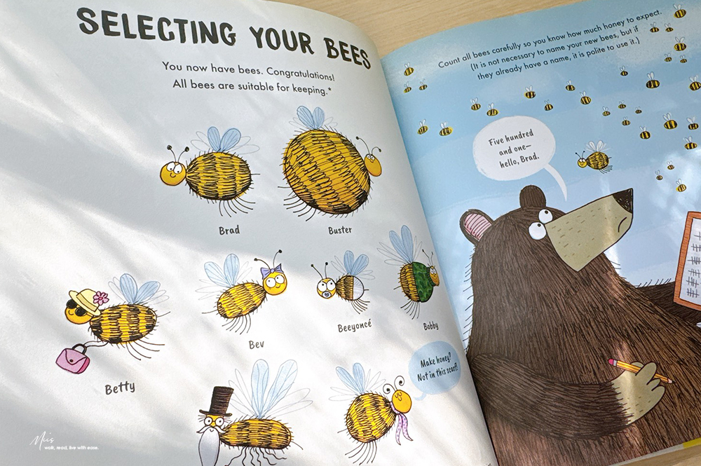 幽默科普繪本|A Bear’s Guide to Beekeeping 當熊想養蜜蜂會發生什麼事?假裝正經的養蜂手冊,令人捧部大笑的災難現場 - 第5張圖 幽默科普繪本|A Bear’s Guide to Beekeeping 當熊想養蜜蜂會發生什麼事?假裝正經的養蜂手冊,令人捧部大笑的災難現場