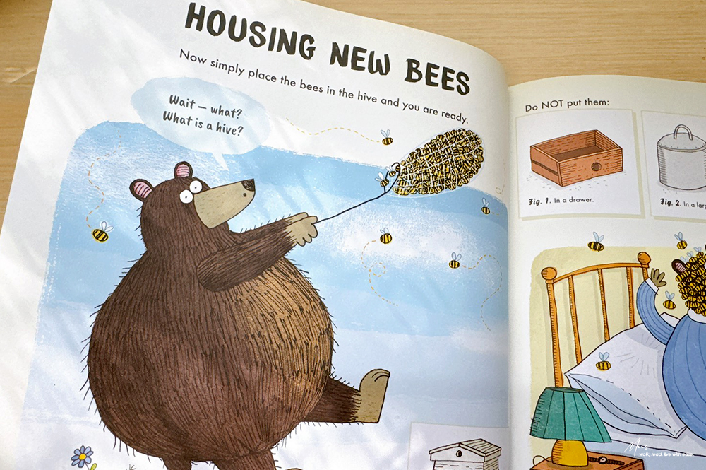 幽默科普繪本|A Bear’s Guide to Beekeeping 當熊想養蜜蜂會發生什麼事?假裝正經的養蜂手冊,令人捧部大笑的災難現場 - 第6張圖 幽默科普繪本|A Bear’s Guide to Beekeeping 當熊想養蜜蜂會發生什麼事?假裝正經的養蜂手冊,令人捧部大笑的災難現場