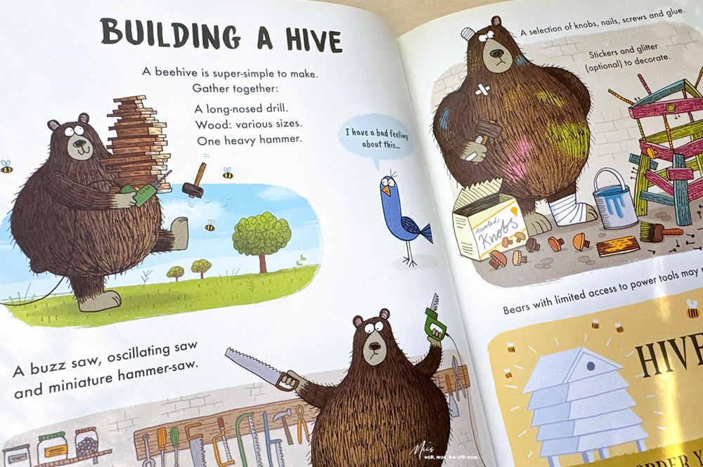 幽默科普繪本|A Bear’s Guide to Beekeeping 當熊想養蜜蜂會發生什麼事?假裝正經的養蜂手冊,令人捧部大笑的災難現場 - 第7張圖 幽默科普繪本|A Bear’s Guide to Beekeeping 當熊想養蜜蜂會發生什麼事?假裝正經的養蜂手冊,令人捧部大笑的災難現場