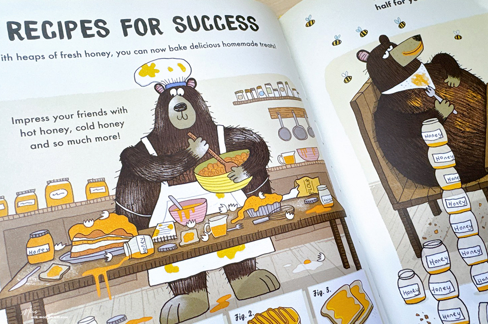 幽默科普繪本|A Bear’s Guide to Beekeeping 當熊想養蜜蜂會發生什麼事?假裝正經的養蜂手冊,令人捧部大笑的災難現場 - 第11張圖 幽默科普繪本|A Bear’s Guide to Beekeeping 當熊想養蜜蜂會發生什麼事?假裝正經的養蜂手冊,令人捧部大笑的災難現場